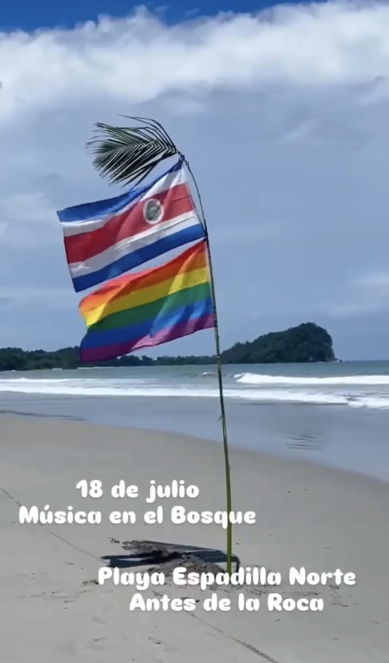 Costa Rica and Pride flags at Playa Espadilla Norte for Musica en el Bosque